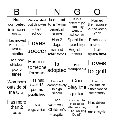 Find Someone Who..... Bingo Card