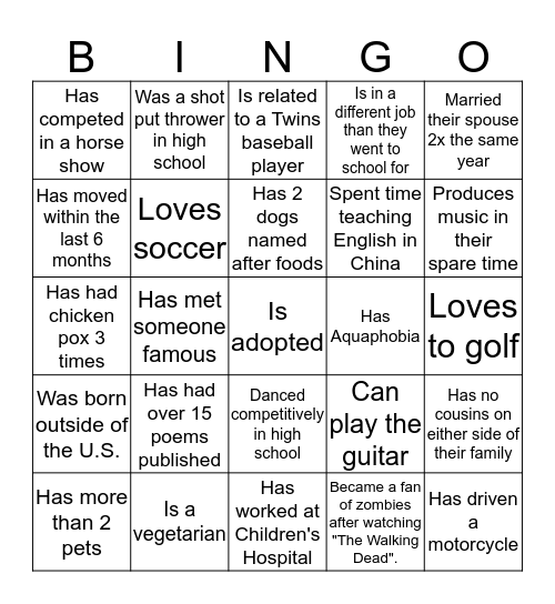 Find Someone Who..... Bingo Card