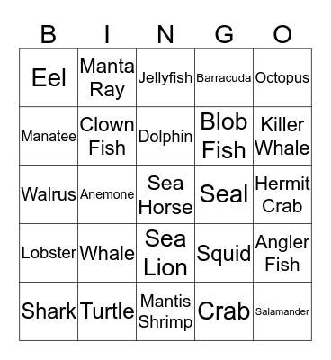 Animals-Sea Bingo Card