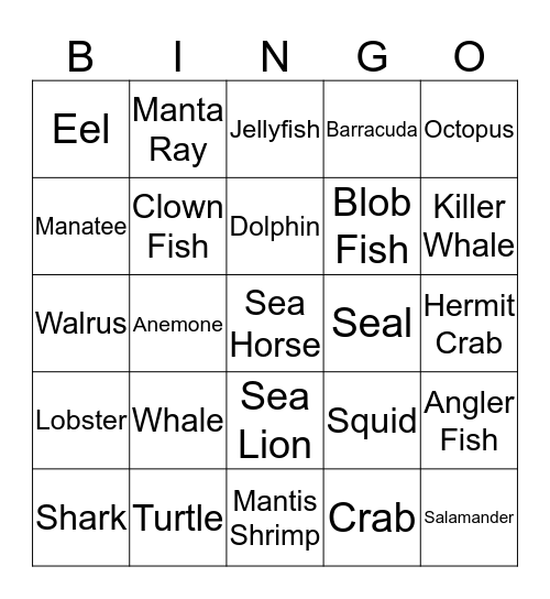 Animals-Sea Bingo Card