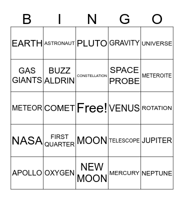 SPACE! Bingo Card