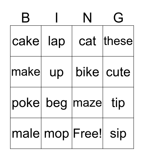 Long and Short Vowel Sounds Bingo Card