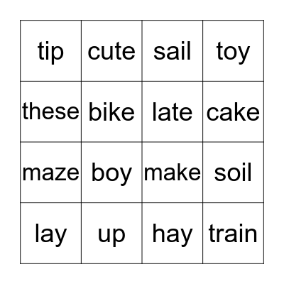 Long and Short Vowel Sounds Bingo Card