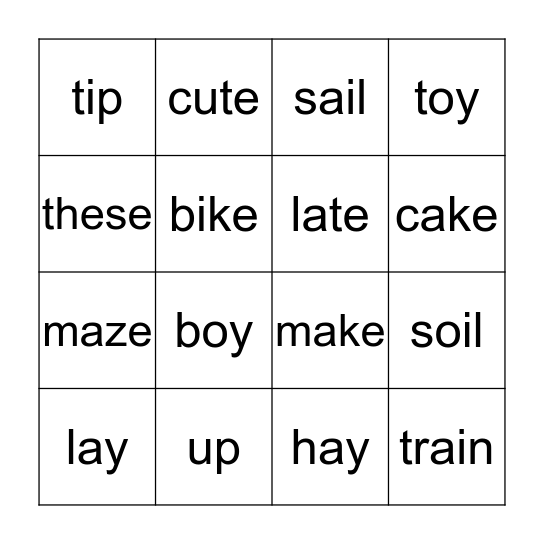 Long and Short Vowel Sounds Bingo Card