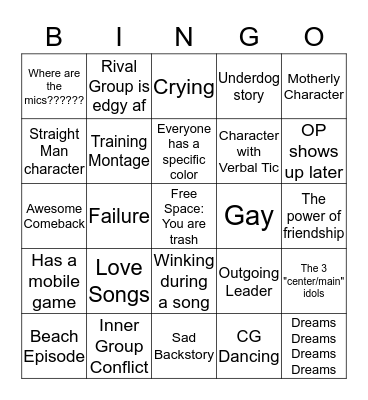 IDOLSSSSSSSSSS Bingo Card