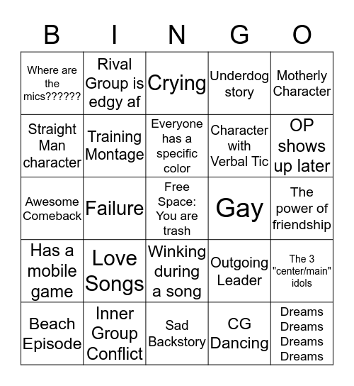 IDOLSSSSSSSSSS Bingo Card