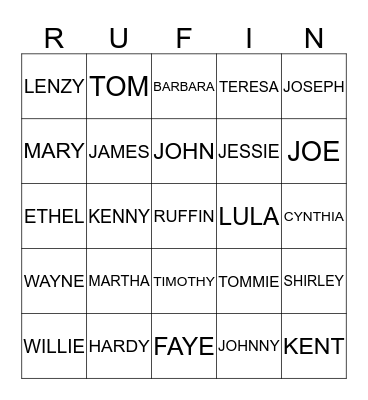 FAMILY BINGO Card