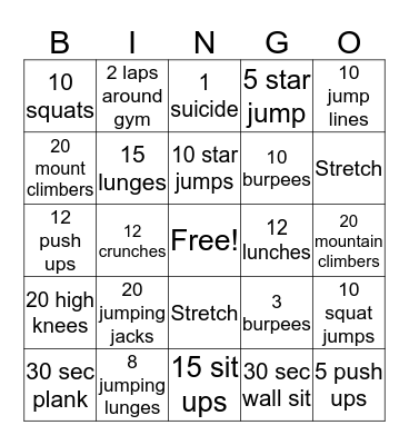 Fitness bingo  Bingo Card