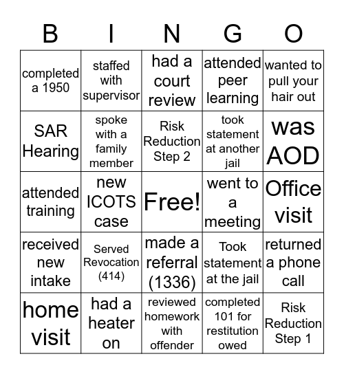 DOC Bingo Card