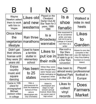 Little Known Fact Bingo Card