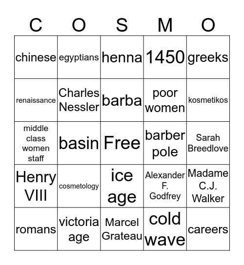 History & Opportunities Bingo Card