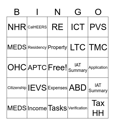 Medi-Cal Bingo Card