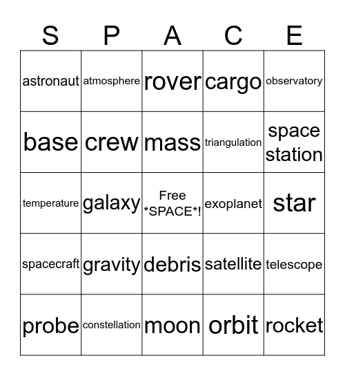 SPACE BINGO! Bingo Card