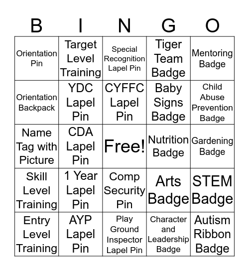 CYS Recognition Bingo Card