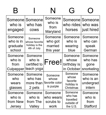 Get to Know You Bingo! Bingo Card