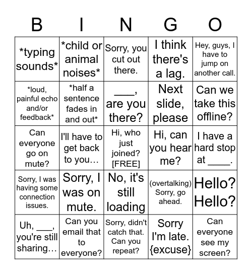 Conference Call Bingo Card