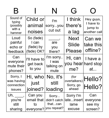 Conference Call Bingo Card