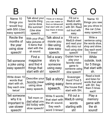 SPEECH  Bingo Card