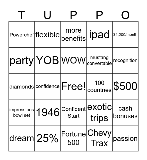 Tupper Opportunity Bingo Card