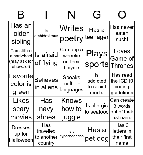 We have something in common Bingo Card