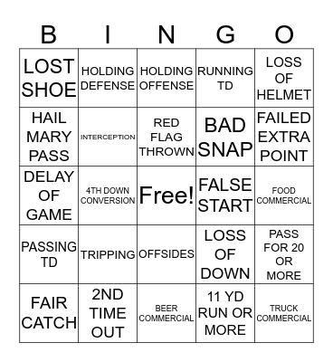 Packer Bingo Card