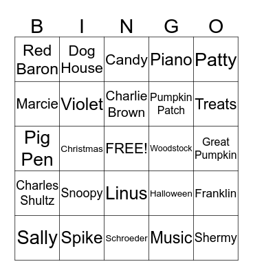 Snoopy Bingo Card