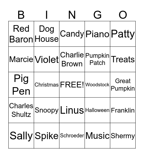 Snoopy Bingo Card