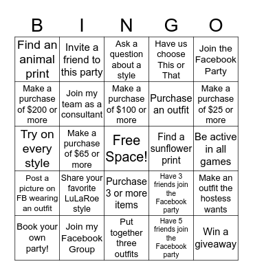 LuLaRoe BINGO!!! Bingo Card