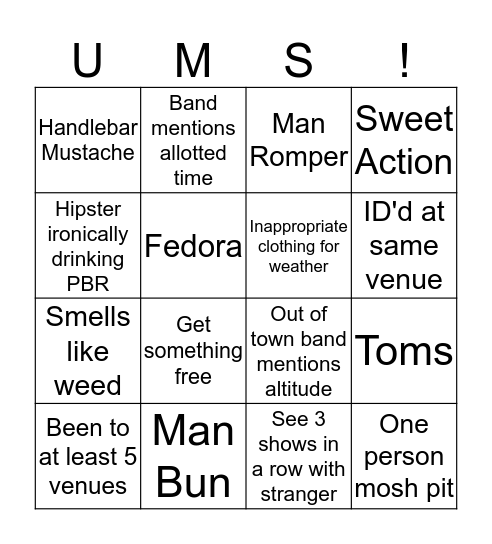 UMS 2017 Bingo Card