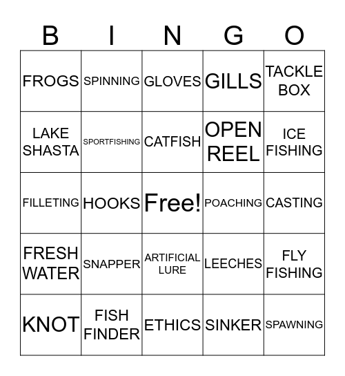 Fishing Bingo Card