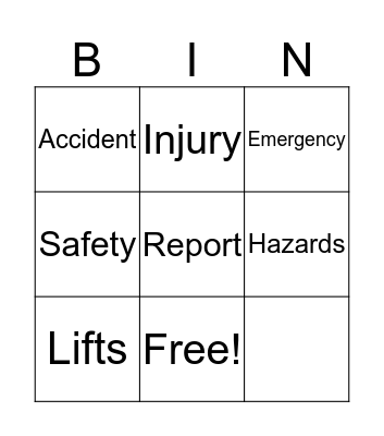 Safety Bingo Card