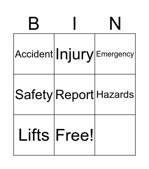 Safety Bingo Card