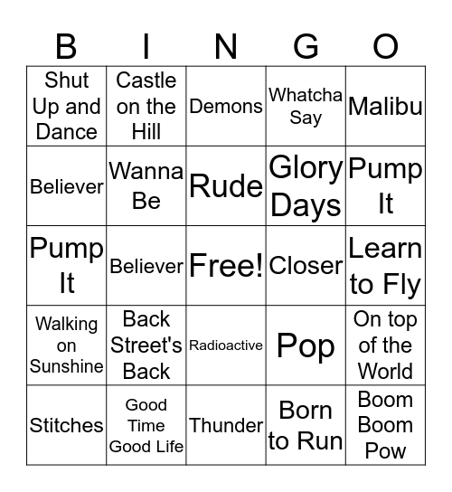 YMCA Music Bingo Card