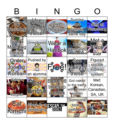 My Korean Experiences Bingo Card