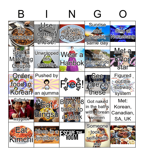 My Korean Experiences Bingo Card