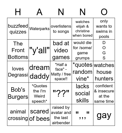 hAn bOngO Bingo Card