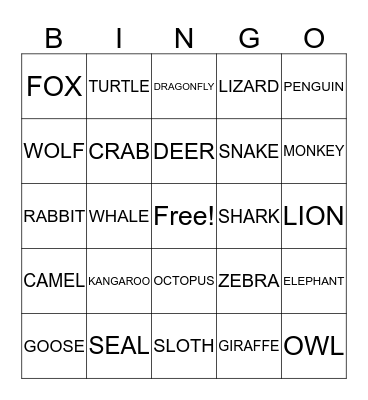 ANIMALS Bingo Card