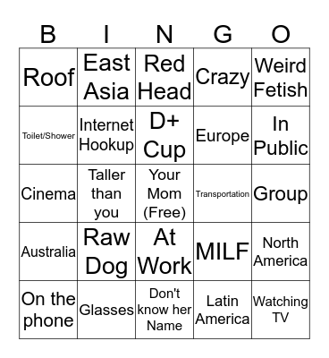 Hookup Bingo Card