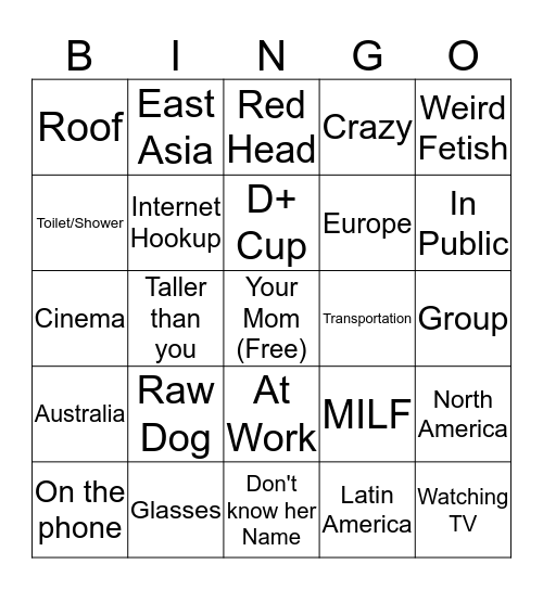 Hookup Bingo Card