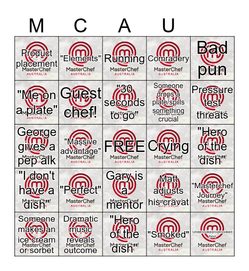 Masterchef Australia Bingo Card