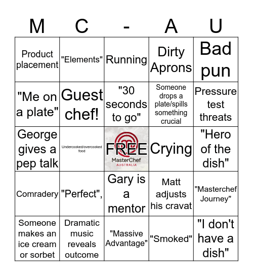 Masterchef Australia Bingo Card