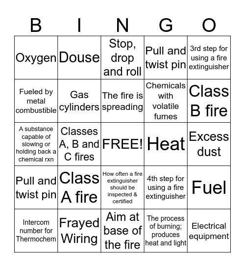 Fire Safety Bingo Card