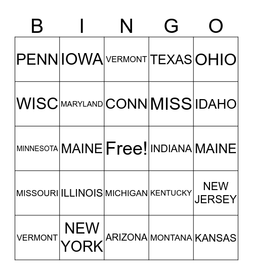 FRONTIER BINGO Card