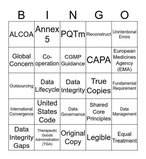 Data Integrity Bingo-6 Bingo Card
