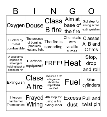 Fire Safety Bingo Card