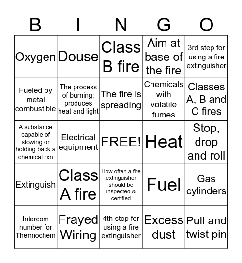 Fire Safety Bingo Card