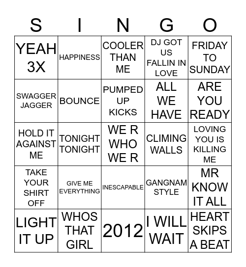 089 HITS OF THE 2010’S Bingo Card