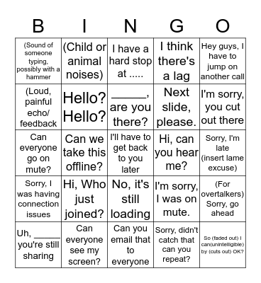 Conference Call Bingo Card