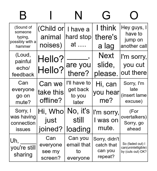 Conference Call Bingo Card