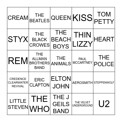 092 ICONIC ROCK BANDS Bingo Card